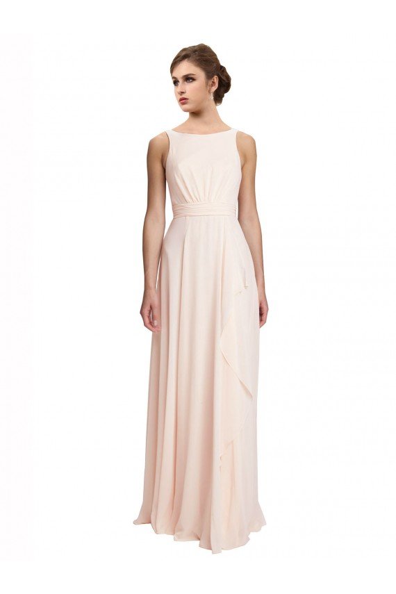 Affordable High Neck Chiffon Bridesmaid Dress with Deep V-Back and Cascading Skirt UK