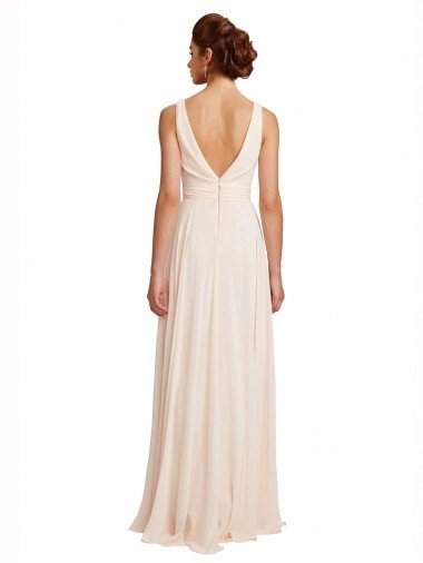 Affordable High Neck Chiffon Bridesmaid Dress with Deep V-Back and Cascading Skirt UK