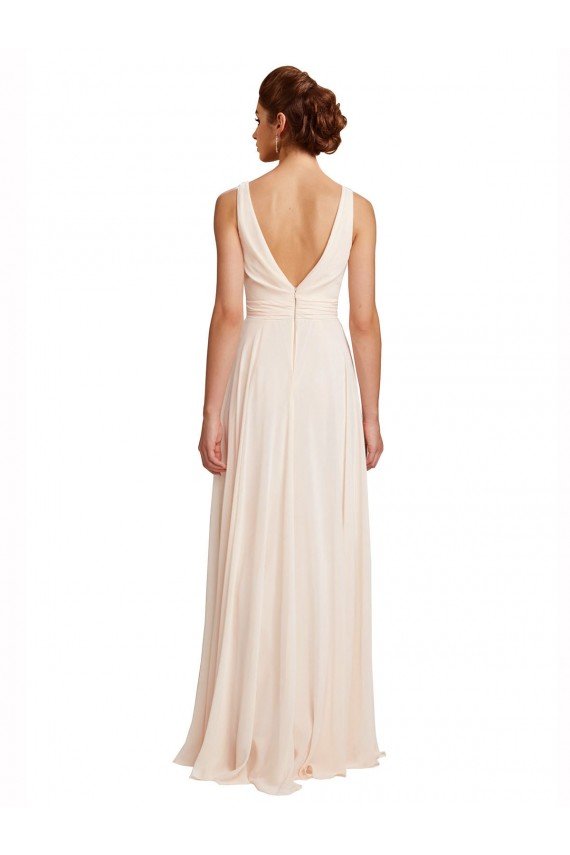 Affordable High Neck Chiffon Bridesmaid Dress with Deep V-Back and Cascading Skirt UK