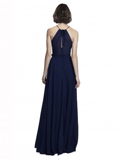 Affordable High Neckline Floor Length Chiffon Bridesmaid Dress with Belt UK