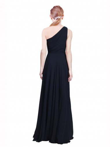 Affordable Long Chiffon Bridesmaid Dress with One Shoulder Neckline And Belt UK
