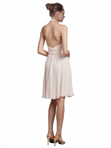 Affordable Short Knee Length Wrap Chiffon Halter Bridesmaids Dress UK