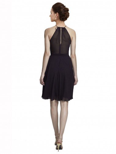 Affordable Short Knee Length High Neck Chiffon Bridesmaids Dress UK