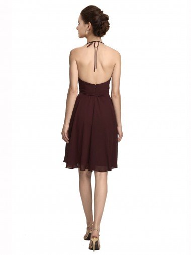 Affordable Short Knee Length Chiffon Bridesmaids Dress with Halter Cowl Neck UK