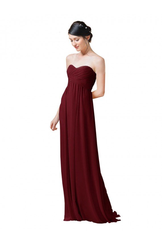 Affordable Hand-Ruched Sweetheart Long Chiffon Bridesmaid Dress UK