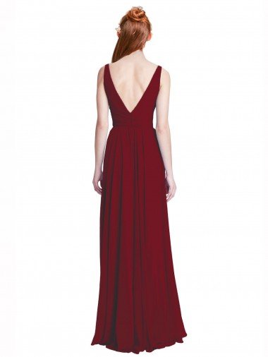 Affordable Long Chiffon V-Neck Bridesmaids Dress with Double Strap UK