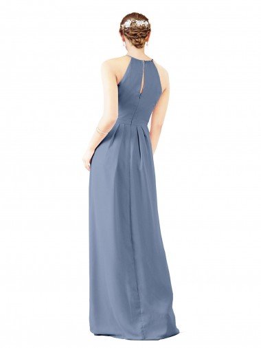 Affordable Fitted Long High Halter Neck Chiffon Bridesmaid Dress with Keyhole Back UK