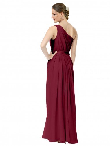 Affordable Draped One Shoulder Long Floor Length Chiffon Bridesmaid Dress UK