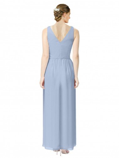 Affordable Long V-Neckline Chiffon Bridesmaid Dress with Twisted Waist UK