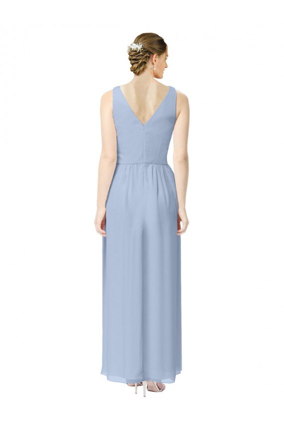 Affordable Long V-Neckline Chiffon Bridesmaid Dress with Twisted Waist UK