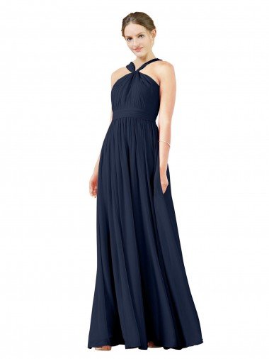 Affordable High V-Neck Floor Length Chiffon Bridesmaid Dress UK