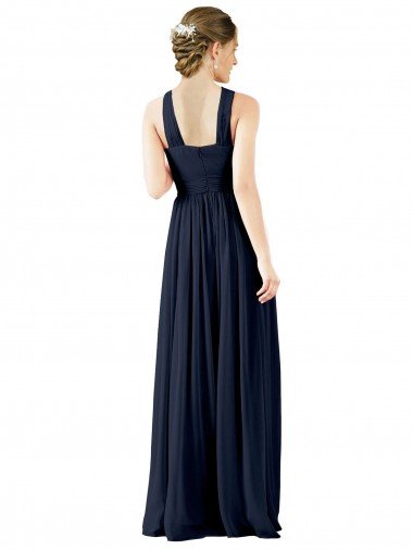 Affordable High V-Neck Floor Length Chiffon Bridesmaid Dress UK