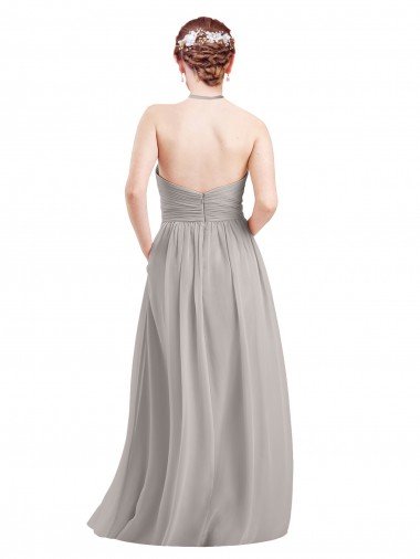 Affordable Halter High Neck Long Chiffon Bridesmaid Dress with Open Back UK