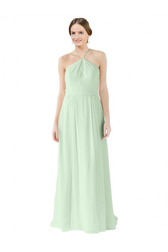 Affordable Front halter Neckline and Deep Back Long Chiffon Bridesmaid Dress UK