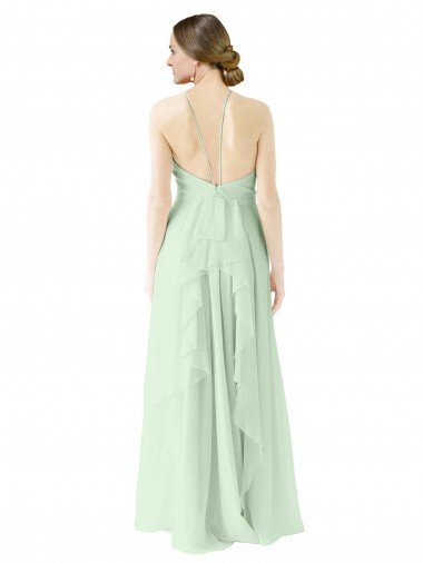 Affordable Front halter Neckline and Deep Back Long Chiffon Bridesmaid Dress UK
