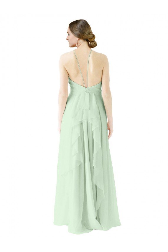 Affordable Front halter Neckline and Deep Back Long Chiffon Bridesmaid Dress UK