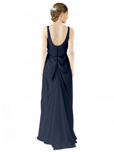Affordable Scoop Neckline Fitted Long Chiffon Bridesmaid Dress Open Back UK