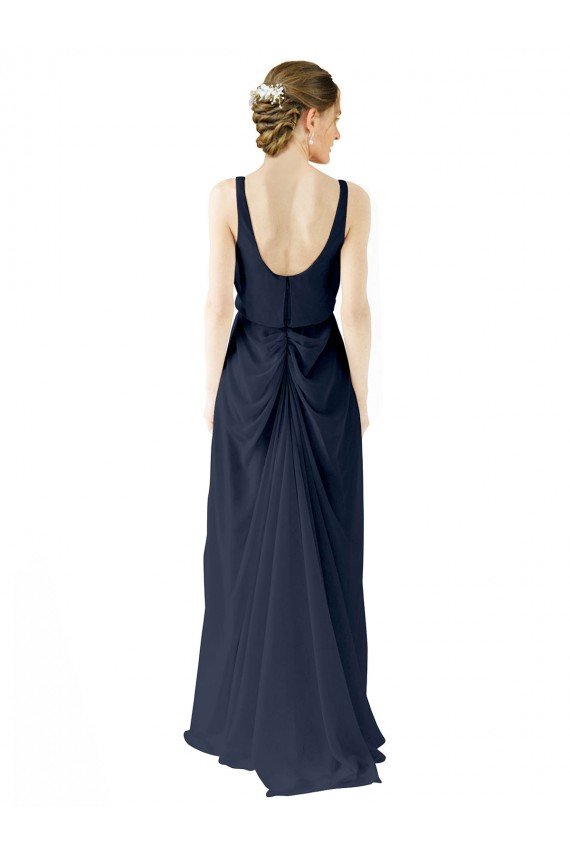Affordable Scoop Neckline Fitted Long Chiffon Bridesmaid Dress Open Back UK