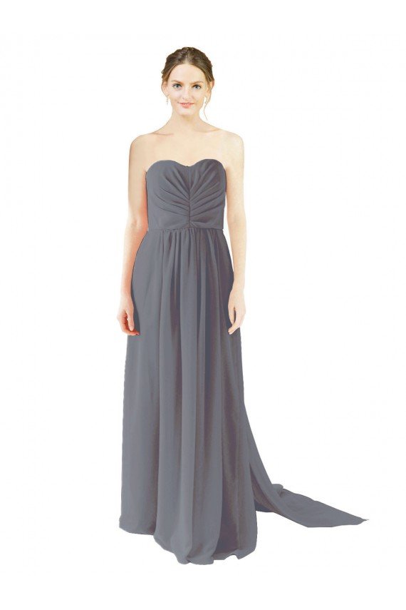 Affordable Long Chiffon Bridesmaid Dress with Sweetheart Neckline and Flowing Back UK