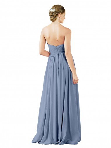 Affordable Deep Sweetheart Neckline Open Back Long Chiffon Bridesmaid Dress UK