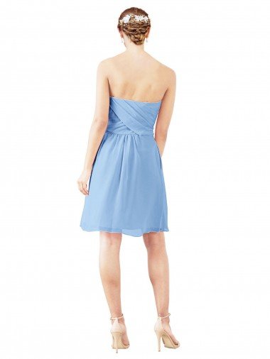 Affordable Short Knee Length Chiffon Cocktail Bridesmaid Dress with Twisted Strapless Sweetheart Neckline UK