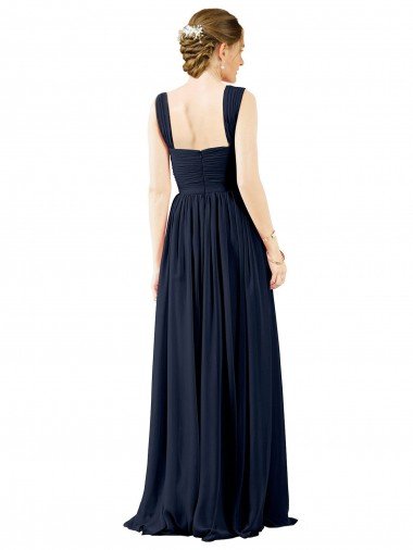 Affordable Square Neckline Sexy Open Back Long Chiffon Bridesmaid Dress UK