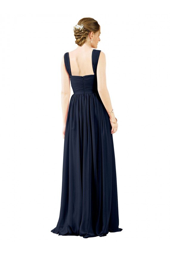 Affordable Square Neckline Sexy Open Back Long Chiffon Bridesmaid Dress UK