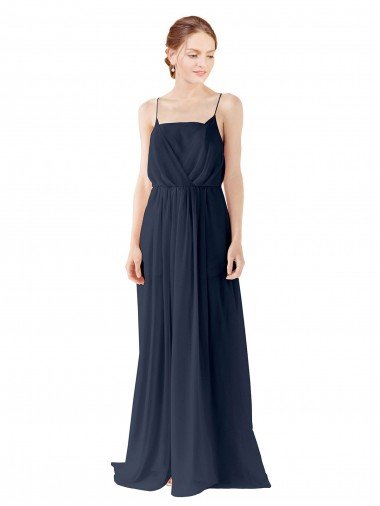 Affordable Spaghetti Straps Open Back Long Chiffon Bridesmaid Dress UK