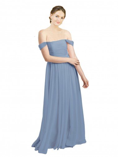 Affordable Long Floor Length Chiffon Bridesmaid Dress with Fluttering Off the Shoulder Straps UK
