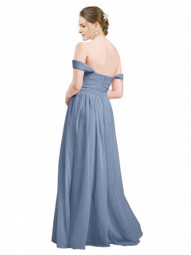 Affordable Long Floor Length Chiffon Bridesmaid Dress with Fluttering Off the Shoulder Straps UK