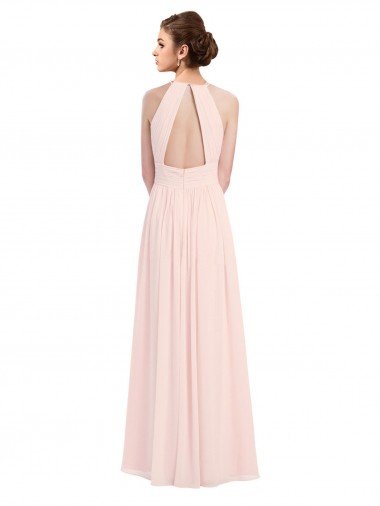Affordable Sleeveless Chiffon High Neck Bridesmaid Dress with Diagonal Pleats UK