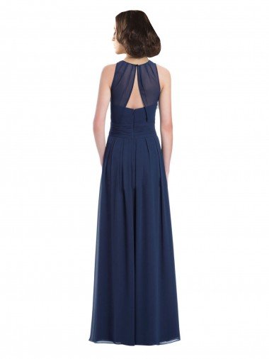 Affordable Chiffon High Neck Sleeveless Bridesmaid Dress with Pleats UK