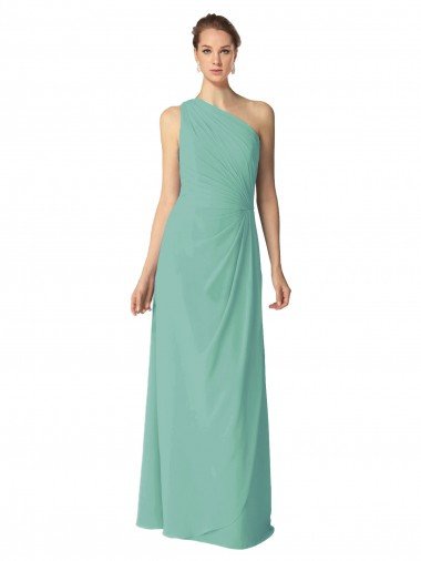 Affordable Long Chiffon One Shoulder Full Length Bridesmaid Dress UK