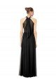 Affordable Ruched Long Chiffon Halter Bridesmaid Dress with Tie Back and Tails UK
