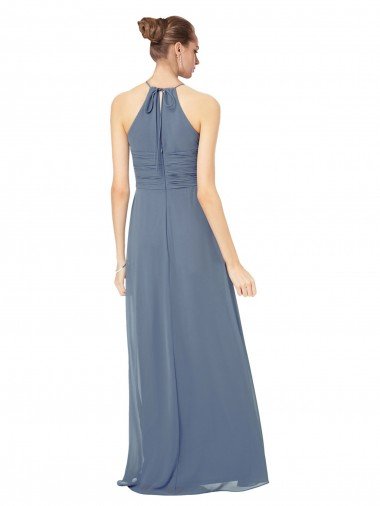 Affordable Spaghetti Strap Long Chiffon Halter A-Line Bridesmaid Dress UK
