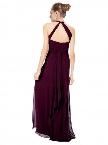 Affordable Keyhole Back Long Chiffon Halter Dress with Halter Straps Cross Neck UK