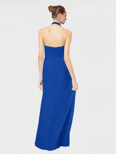 Affordable Sleeveless Long Chiffon Empire Gown with Pleated Halter Straps UK