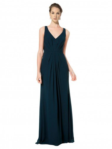 Affordable Long Chiffon V-Neck Sleeveless Bridesmaid Dress with Large Keyhole Back UK