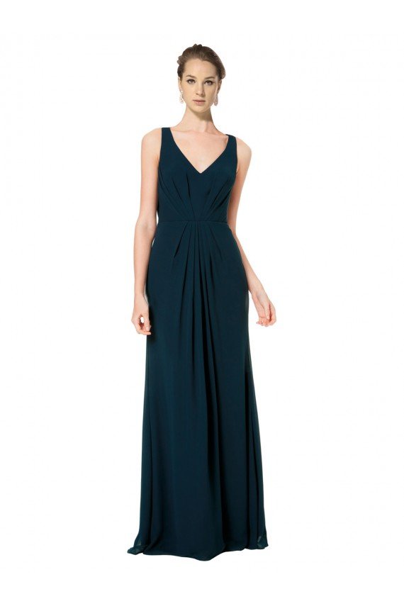 Affordable Long Chiffon V-Neck Sleeveless Bridesmaid Dress with Large Keyhole Back UK