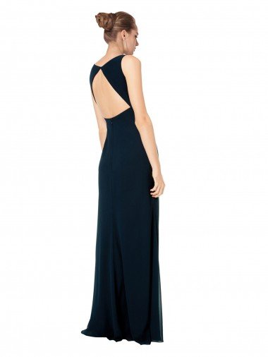 Affordable Long Chiffon V-Neck Sleeveless Bridesmaid Dress with Large Keyhole Back UK