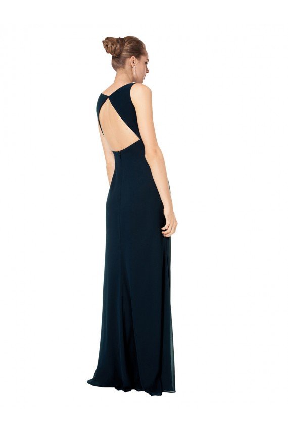 Affordable Long Chiffon V-Neck Sleeveless Bridesmaid Dress with Large Keyhole Back UK