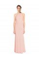Affordable High Neck Long Chiffon Halter Bridesmaid Dress with Drape Chiffon Overlay UK