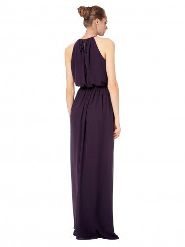 Affordable High Neck Long Chiffon Halter Bridesmaid Dress with Drape Chiffon Overlay UK