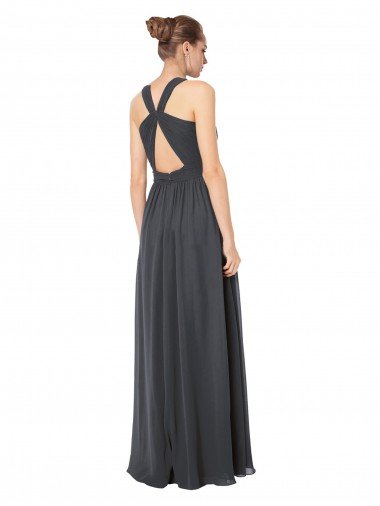 Affordable Long Chiffon Halter Bridesmaid Dress Keyhole Back UK