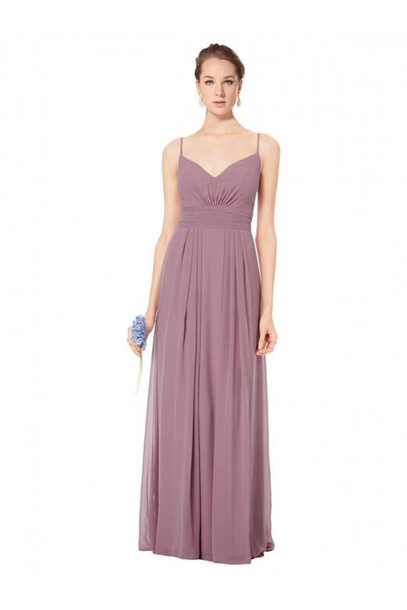 Affordable V-Neck Spaghetti Strap Open Back Long Chiffon Bridesmaid Dress UK