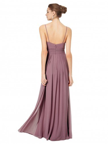 Affordable V-Neck Spaghetti Strap Open Back Long Chiffon Bridesmaid Dress UK