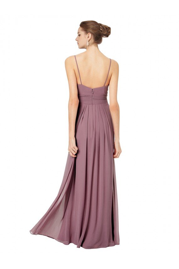 Affordable V-Neck Spaghetti Strap Open Back Long Chiffon Bridesmaid Dress UK