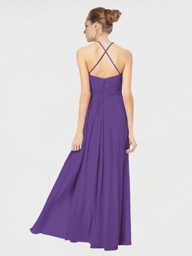 Affordable Long Chiffon Spaghetti Strap Halter Bridesmaid Dress UK