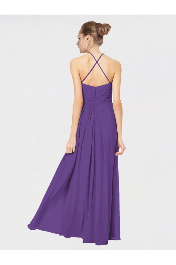 Affordable Long Chiffon Spaghetti Strap Halter Bridesmaid Dress UK