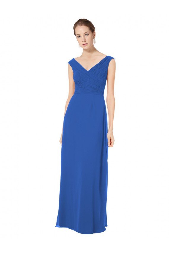 Affordable Long Chiffon Strapless Bridesmaid Dress with Wide Front and Back V-Neckline UK